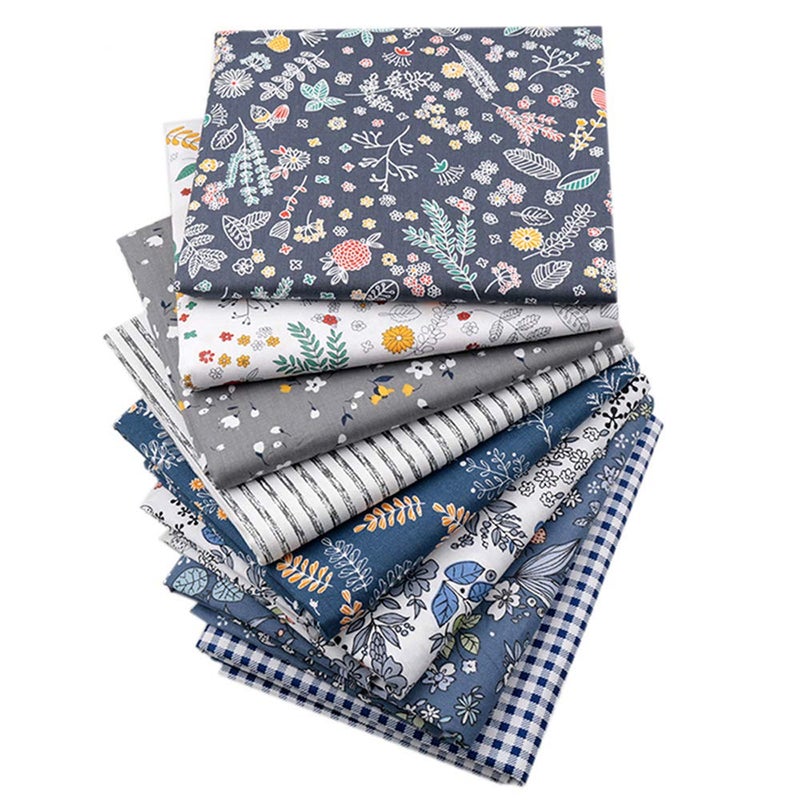 Hanjunzhao Checked Striped Floral Quilting Fabric, Dark Blue Gray Fat Quarters Fabric Bundles,18 x 22 inches - Image 1